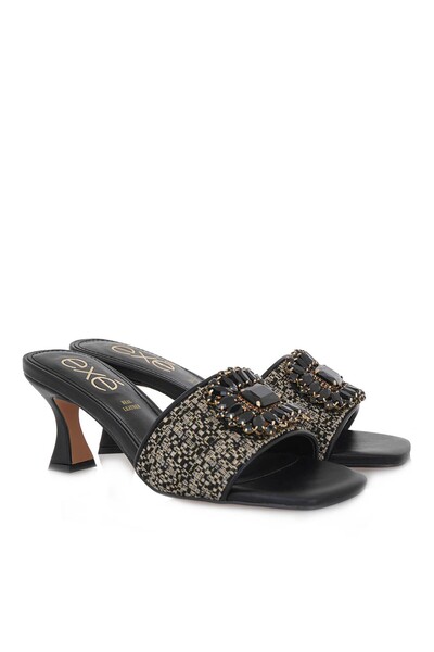 Exe Shoes Γυναικείες Παντόφλες lUCIA-582 700-582 Μαύρο Χρυσό Μπουκλέ S4700582...
