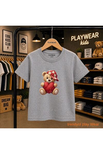 playwear Rope Knitted Hat Bear Printed 100% Children's Unisex T-Shirt 5 6 -7 ...