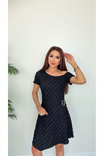 DİDEM GÜLTAKTI Rochie neagră Holly pentru femei, cu decolteu bărcuță și detal...
