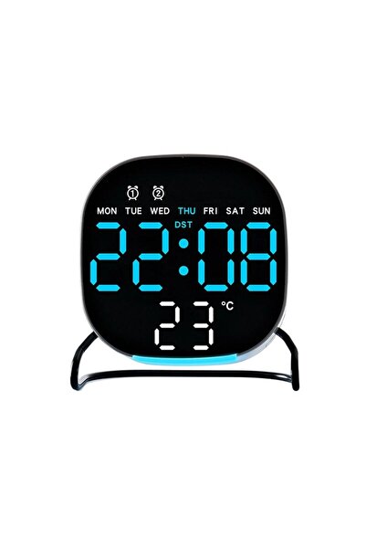 valkyrie Dijital LED Siyah Masa Saati Alarm Beyaz Derece 3 Kademe Işık, USB D...