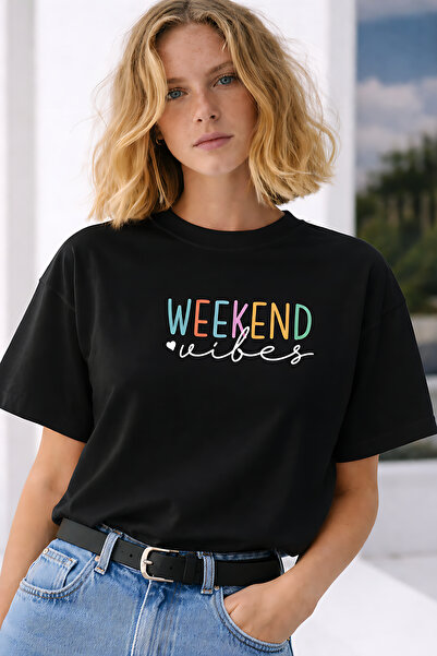 ArtYus Weekend Vibes Text Printed Unisex Oversize T-Shirt – Cotton Crew Neck ...