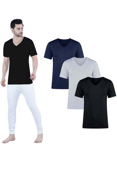 White Leaf Men's Round Neck Vest Half Sleeve 3PCS Pack – 100% Combed Cotton I...