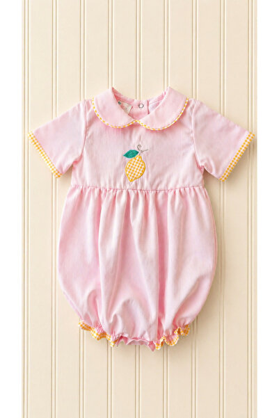 Molini Limon belle kız bebek pembe bubble romper- limon aplikeli premium yalı...