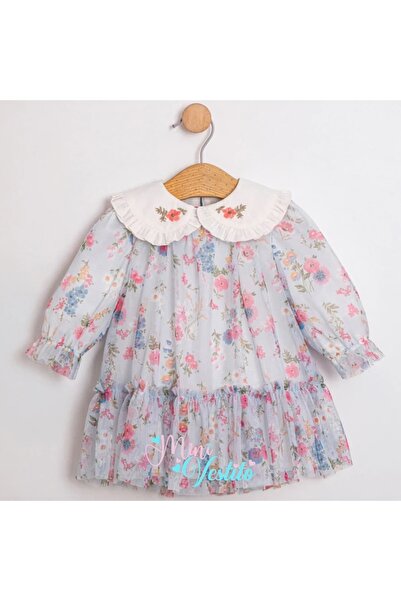 MiniVestito Flowers Garden 🌼   Patterned Baby Collar Lined Dress