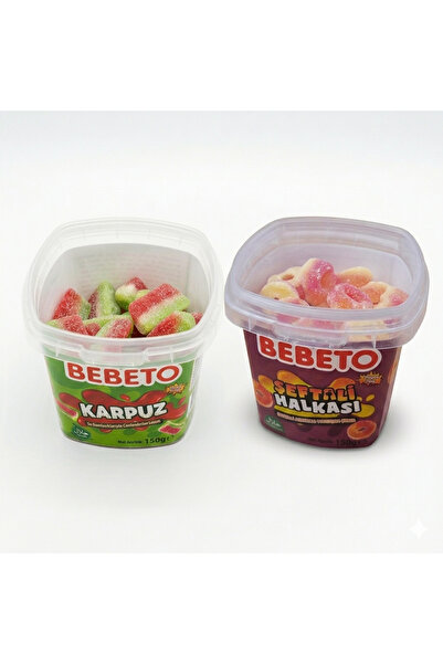 BEBETO Yumuşak Şeker 150 g Kova Şeftali Halka ve Karpuz