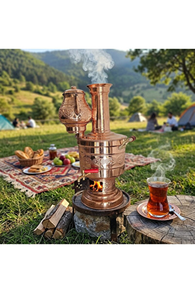 Haale Bakır Semaver Odun/Kömürlü 5 LT- Demlik Dahildir