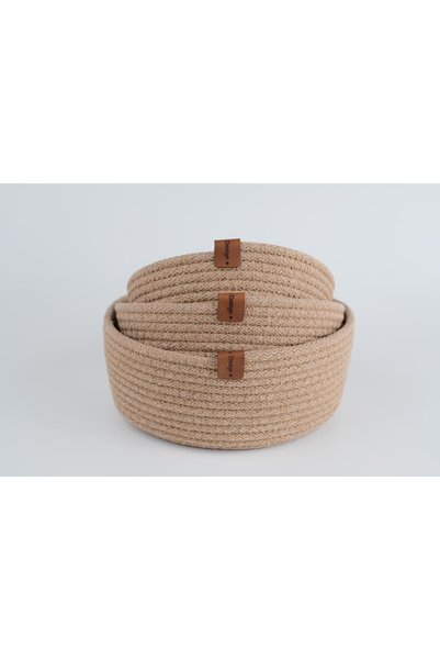 Fabrix Home 3-Piece Round Decorative Cotton Basket Set Chickpea Color Multi-Purpose Organizer