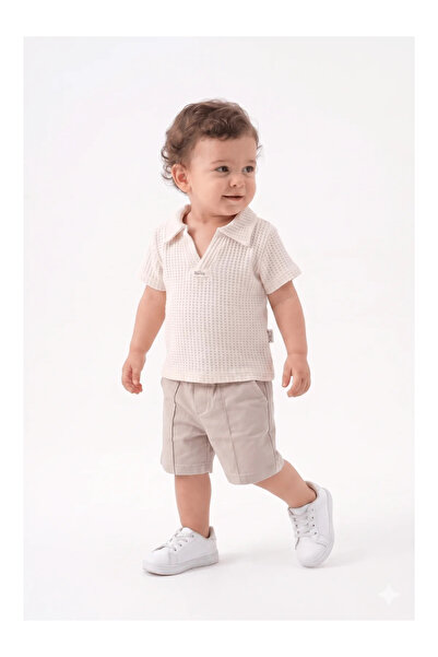 Mini Baray Waffle Knit Polo Collar Shorts Set