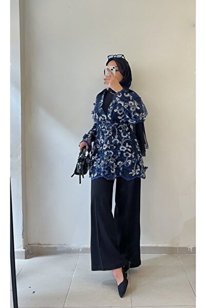 DİLEKBUTİK Lacivert tül yazlık kimono