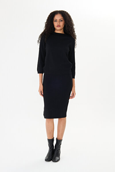 SEVİM TRİKO Women's Black Crew Neck Soft Textured Crop Sweater and High Waist...