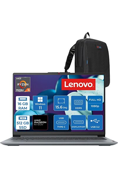LENOVO Ideapad Slim 3 Amd Ryzen 5 7520U 16GB Lpddr5 512GB SSD Radeon 610M Gra...