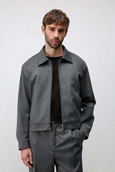 Antioch Gri Relaxed Fit Fermuarlı Erkek Mont