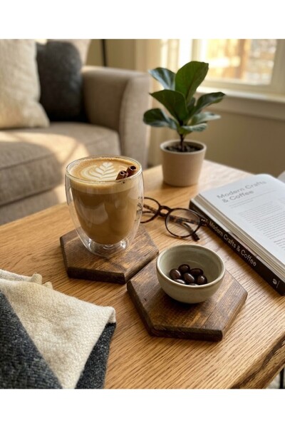Bel&Co Home Masif Ahşap Altıgen Bardak Altlığı Ve Yağdanlık Altlığı 2'li Set ...