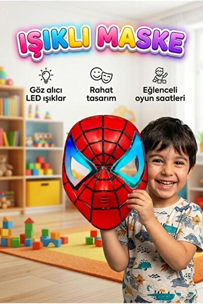 Tıfıl Toys Işıklı Gözlü Örümcek Adam Maskesi! Işıklı Pilli İpli Konforlu Oyun...