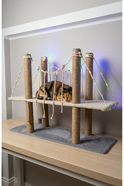 Boğaz Köprüsü Tasarım Işıklı Kedi Tırmalama Tahtası - Peri LED'li