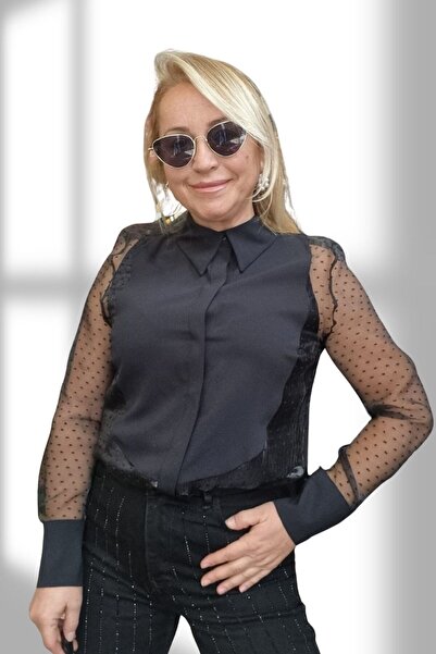 Room8 SATEN TÜL KOL ABİYE KADIN GÖMLEK