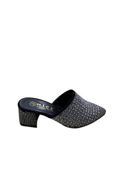miçe shoes Γυναικείες παντόφλες με χοντρό τακούνι και κλειστή μύτη με πέτρες