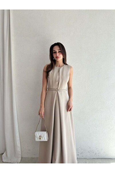 Klex Kemer Detaylı Pileli Maxi Elbise 5081