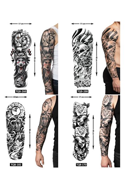Airbrush Tattoo Lider Tarz 4 Adet Birden Tam Kol Kaplama 1 Hafta Kalıcı Geçic...