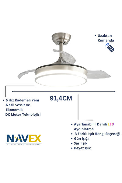 NAVEX V.J Gizli Kanat Tavan Vantilatörü 91,4cm