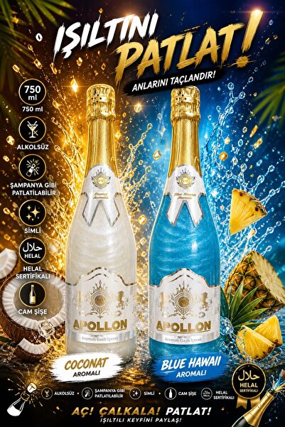 Bohhem Mb Apollon Blue Hawaii Coconat Aromalı Alkolsüz Simli Şampanya 750 ml ...