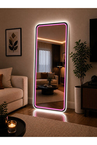 DHELEKTROMARKET Neon LED Dikdörtgen Boy Aynası 135x56 cm | 8mm Antrasit MDF |...