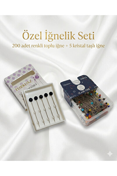 Gül İpek Moda Toplu İğne+Taşlı 2'li Set Eşarp Şal İğnesi Lüks Siyah Kristal Ö...