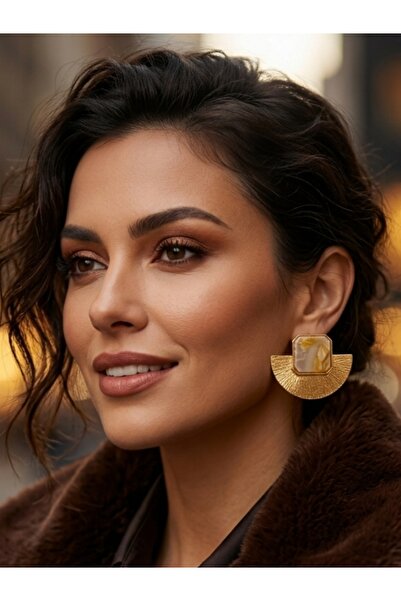 Nazellaa Sedefli Yelpaze Tasarim Zara Model Gold Küpe