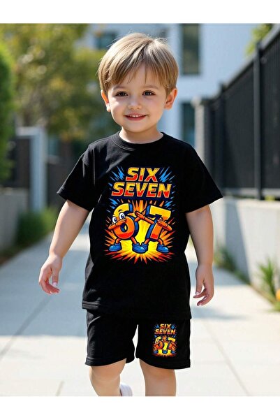 SVART WEAR Set de pantaloni scurți și tricou pentru copii cu imprimeu Six Sev...