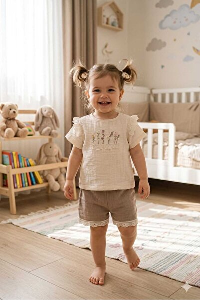 MyPrettyBaby طقم صيفي للفتيات الصغيرات مكون من قطعتين، مصنوع من قماش الموسلين...