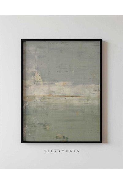 NinaStore Yumuşak Adaçayı Soyut Manzara Baskılı Minimalist Yeşil Nötr Duvar S...