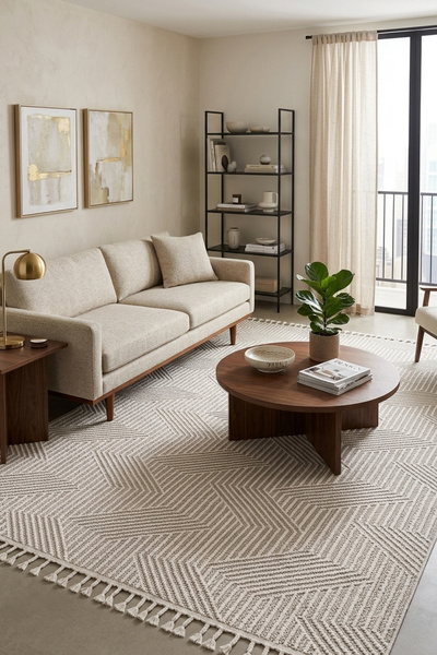 Homz Mumbai 434 Gri Modern Geometrik İskandinav Bukle Halı Kilim Dokuma Taban...