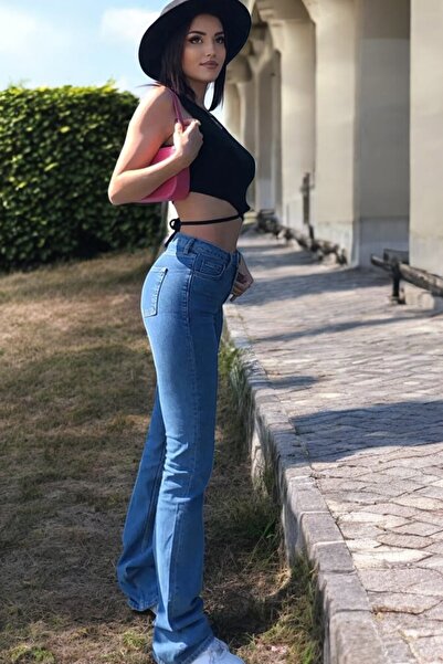 byhaziran butik Γυναικείο τζιν παντελόνι μεσαίου μπλε χρώματος ισπανικού τύπο...