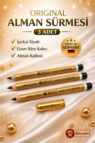 İlkbenaldim Alman Sürmesi 3 Adet Orijinal Siyah Kohl Göz Kalemi Uzun Süre Kal...