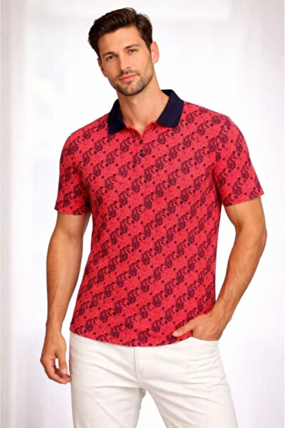 Efnaz style Men's Pique Fabric Polo Collar Palm Patterned T-Shirt Short Sleev...