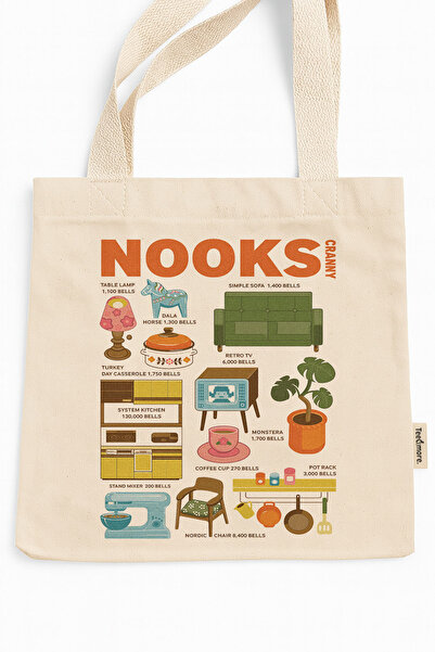 Tee&more. Animal Crossing Nook's Cranny Printed Canvas Tote Bag with Velcro a...