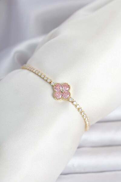 Inure Jewelry سوار نسائي من النحاس باللون الذهبي مع حجر الزركون الوردي طراز ي...