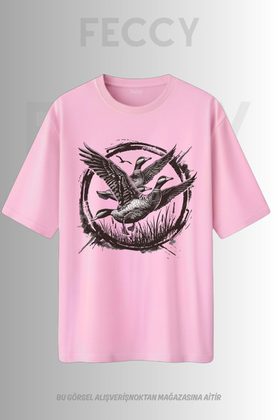 FECCY Premium Duck Printed Hunter Theme Unisex Oversize Γυναικείο T-Shirt Ανδ...