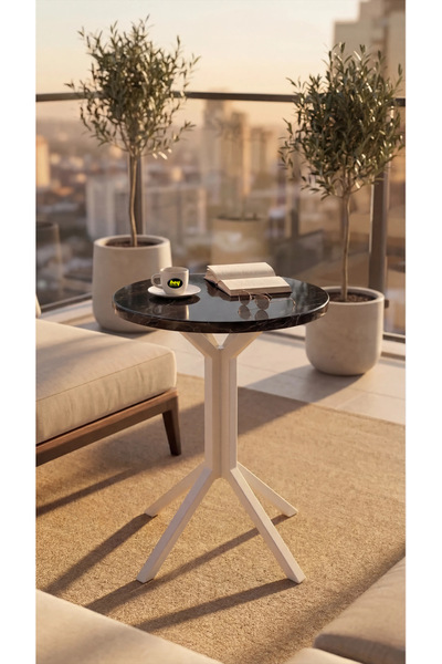 hey modüler mobilya Yıldız Yuvarlak Siyah Mermer 50 cm Balkon Masası Yan Sehp...