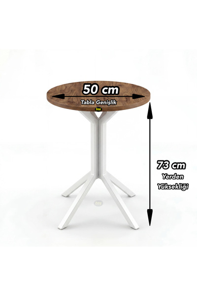 hey modüler mobilya Yıldız Yuvarlak Ceviz 50 cm Balkon Masası Yan Sehpa Mutfak Yemek Masası Beyaz Ayak