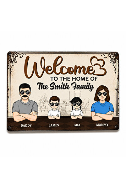 REFSTORE Kişiye Özel Aile Karikatürlü Dekota Tablo – Welcome Family Kapı Tabe...