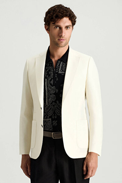Hemington Yün-İpek-Keten Karışım Beyaz Blazer Ceket