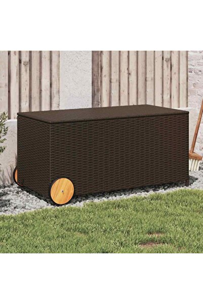 vidaxl Garden storage box with wheels, brown, 190 L, polyrattan