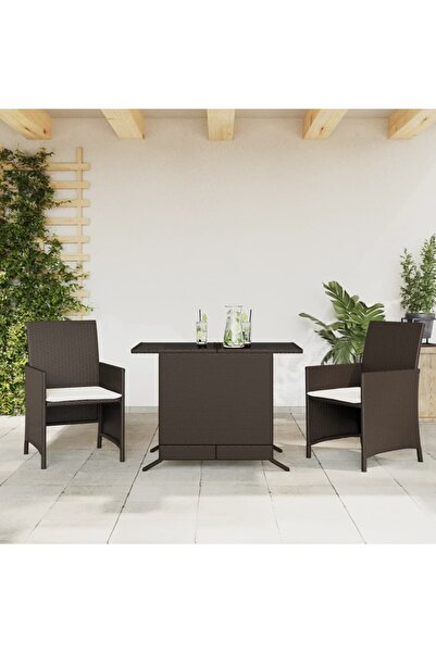 vidaxl Set bistro cu perne, 3 piese, maro, poliratan