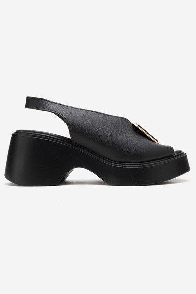 PASSAGE SHOES صندل نسائي بكعب عريض من الجلد الطبيعي 6364 أسود