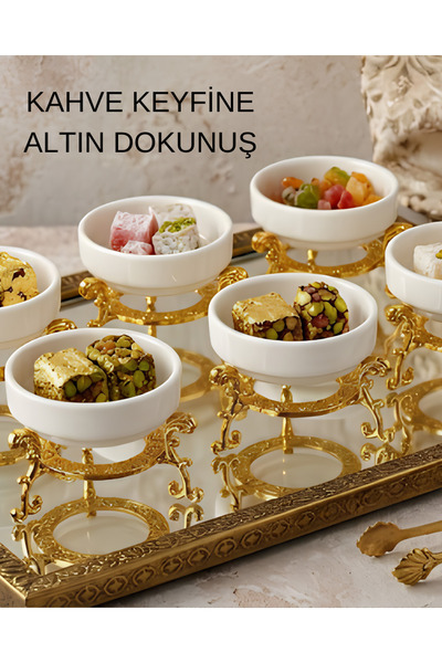 Moon Dizayn ÖZEL TASARIM GOLD GÜL İŞLEMELİ 6'LI LOKUMLUK