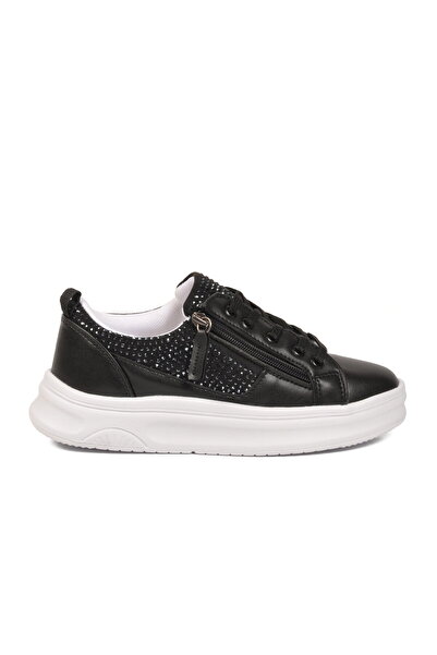 Aspor Black and White Lace-Up Women's Sports Shoes