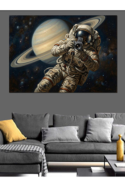 Artmeg Astronaut în spațiu și planeta Saturn Pânză decorativă - Tablou din le...