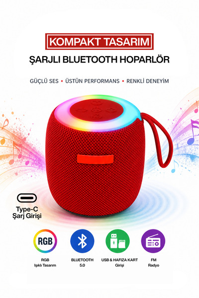 MetaForce RGB Işıklı Şarjlı Bluetooth Hoparlör - Type-C - FM Radyo - USB - HA...