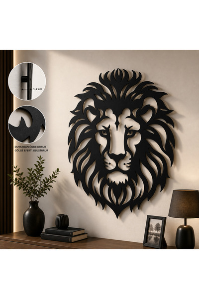 DM METAL Minimal Aslan Metal Duvar Dekoru – 1.5 mm Siyah Metal Tablo – Modern...